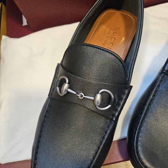 GUCCI Driver $895 Men\'s Black Leather With Horsebit Loafers UK 10.5 main image 4